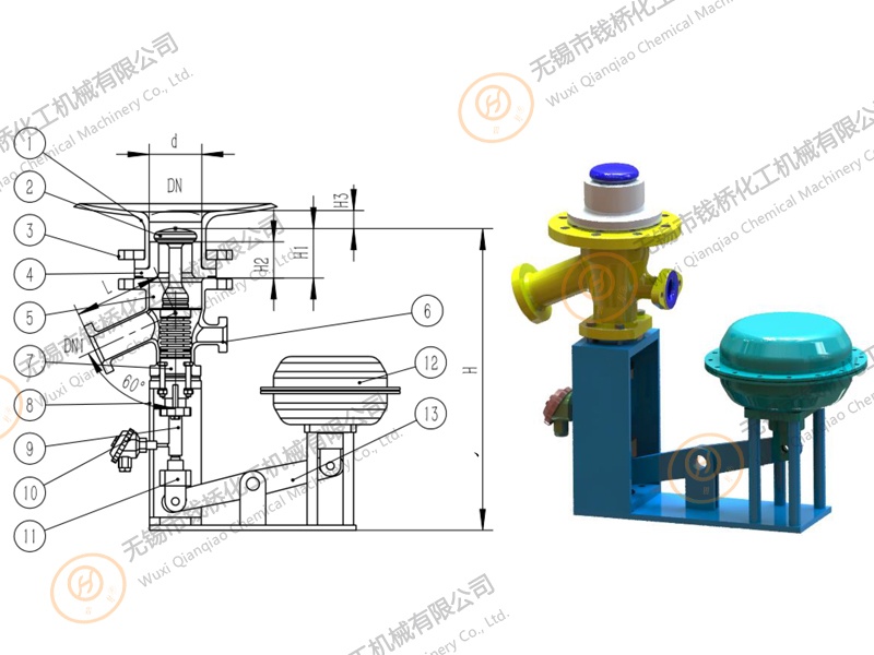 搪玻璃上展式自動放料閥（側(cè)向執(zhí)行機(jī)構(gòu)）